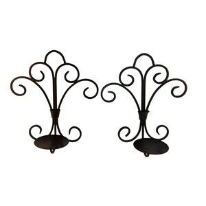 Iron Black Wall Sconce Candle Holders Set Of 2 Decorative Scroll Design 12" Tall